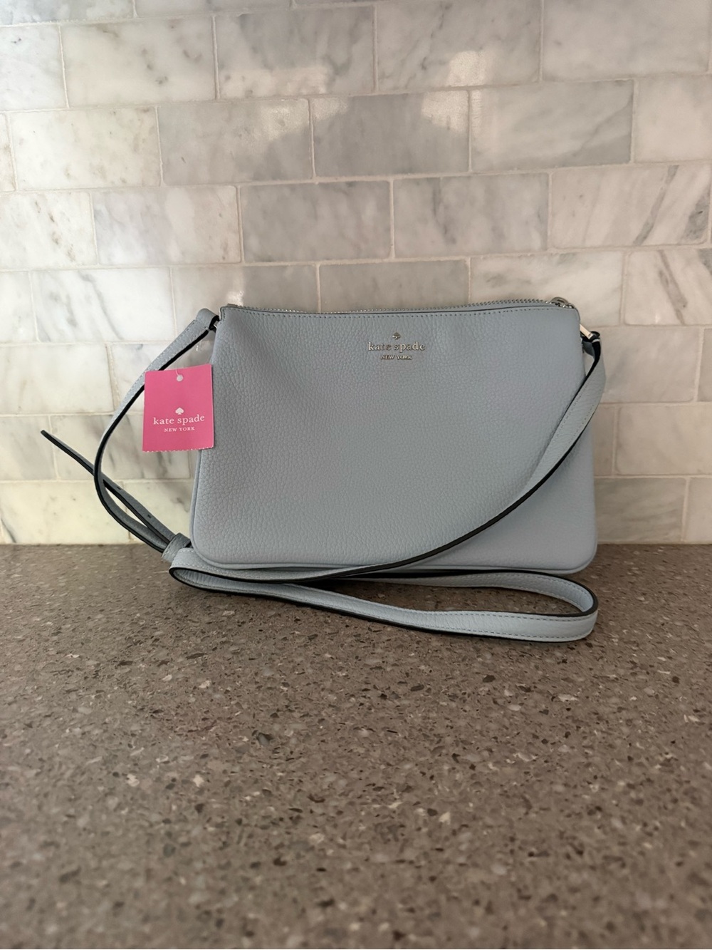 kate spade light blue pebbled leather crossbody bag